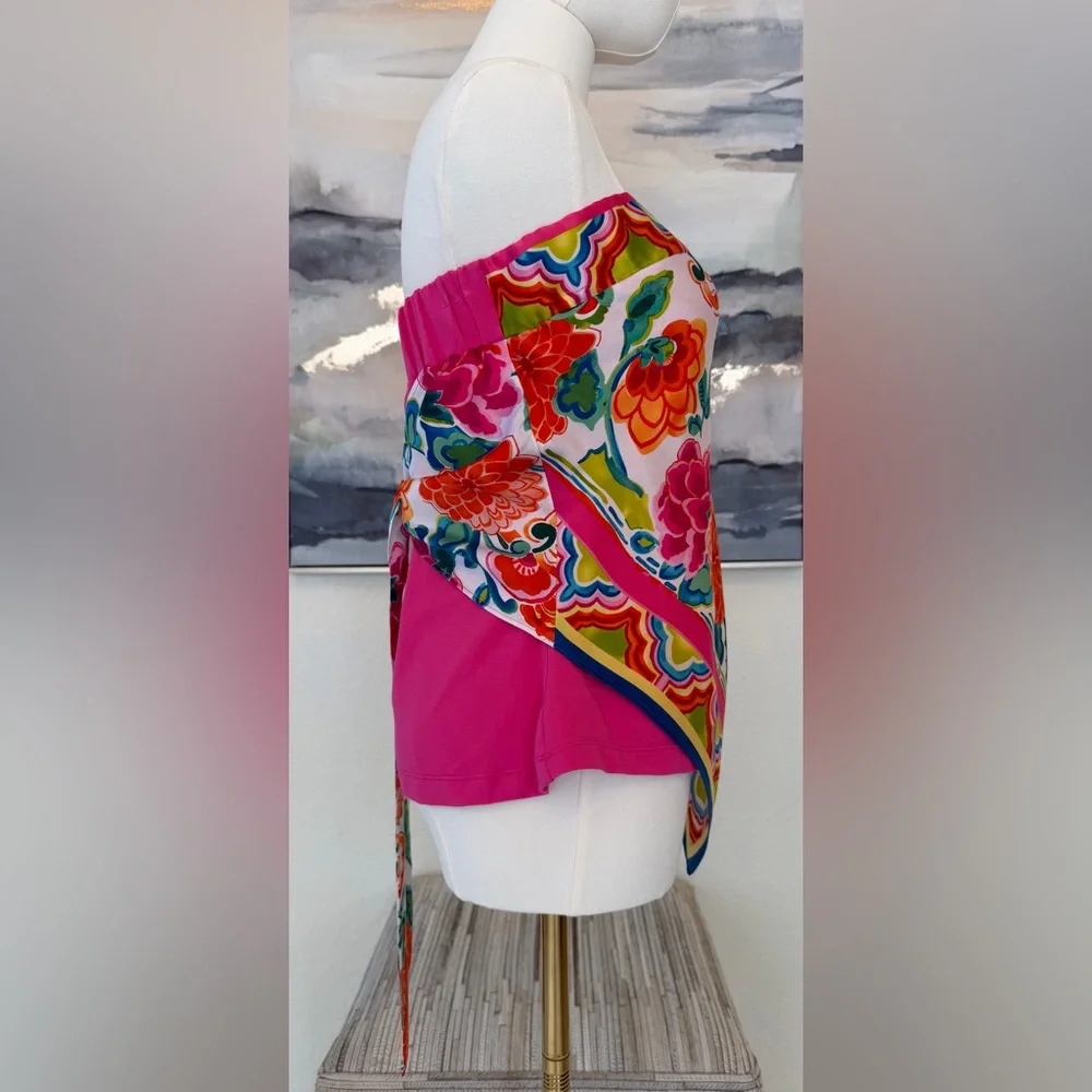 Caché Y2K Silk Scarf/Handkerchief Print Strapless Top Floral Bandana Hem - Picture 4 of 16